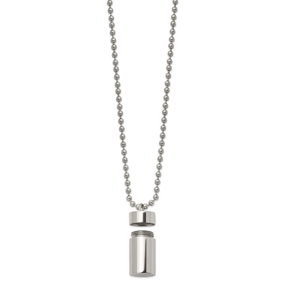 Chisel Stainless Steel Polished Capsule that Opens on a 22 inch Ball Chain Necklace