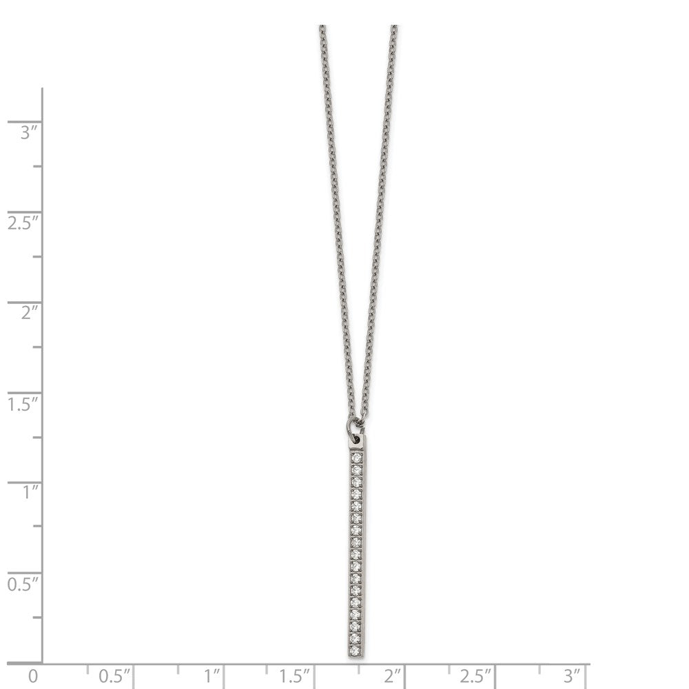 Chisel Stainless Steel Polished CZ Bar on a 16 inch Cable Chain Necklace