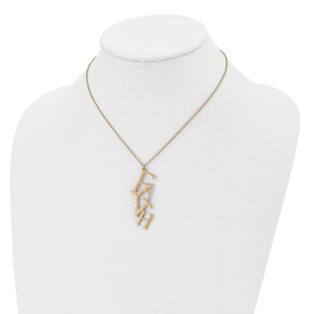 Chisel Stainless Steel Polished Yellow IP-plated FAITH Pendant on a 16 inch Cable Chain with 2 inch Extension Necklace