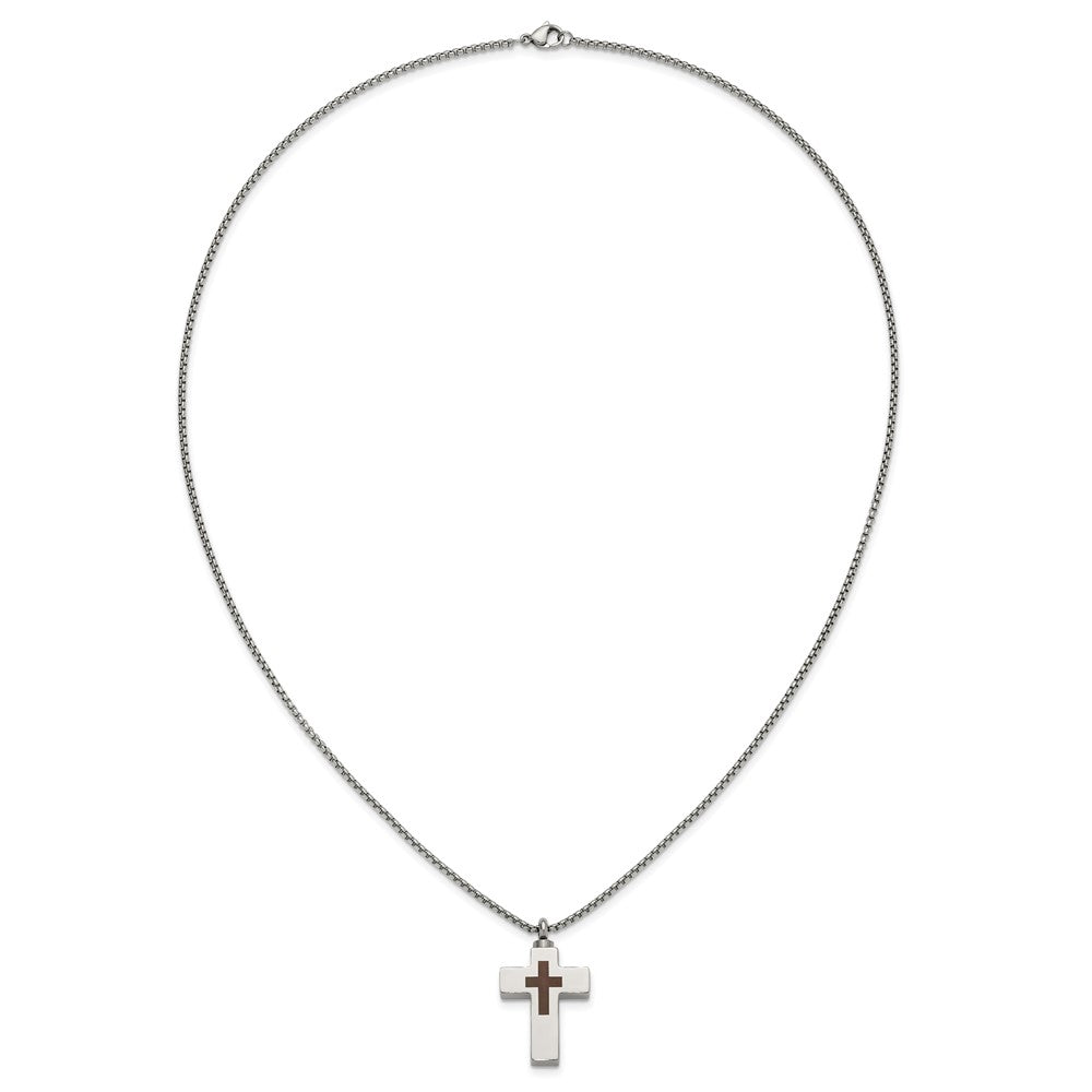 Chisel Stainless Steel Polished and Lasered Cross Ash Holder on a 24in Box Chain Necklace