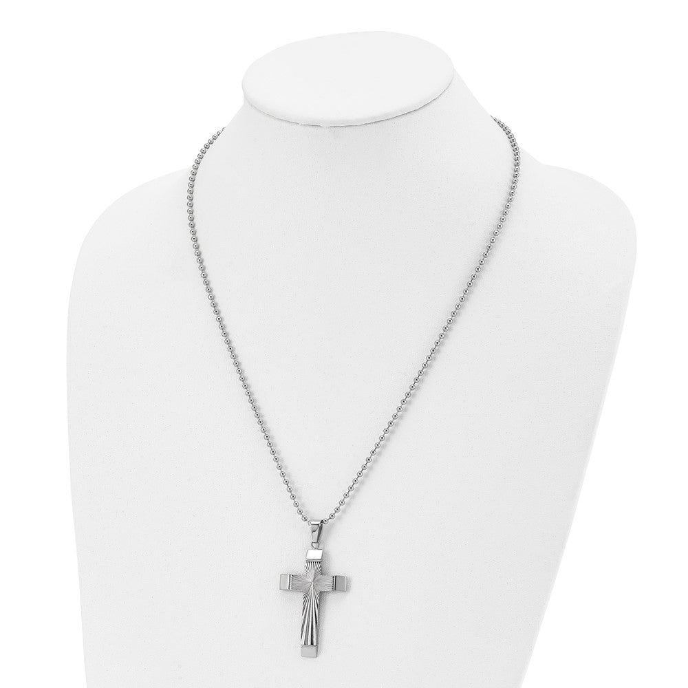 Chisel Stainless Steel Polished and Textured Starburst Cross Pendant on a 22 inch Ball Chain Necklace