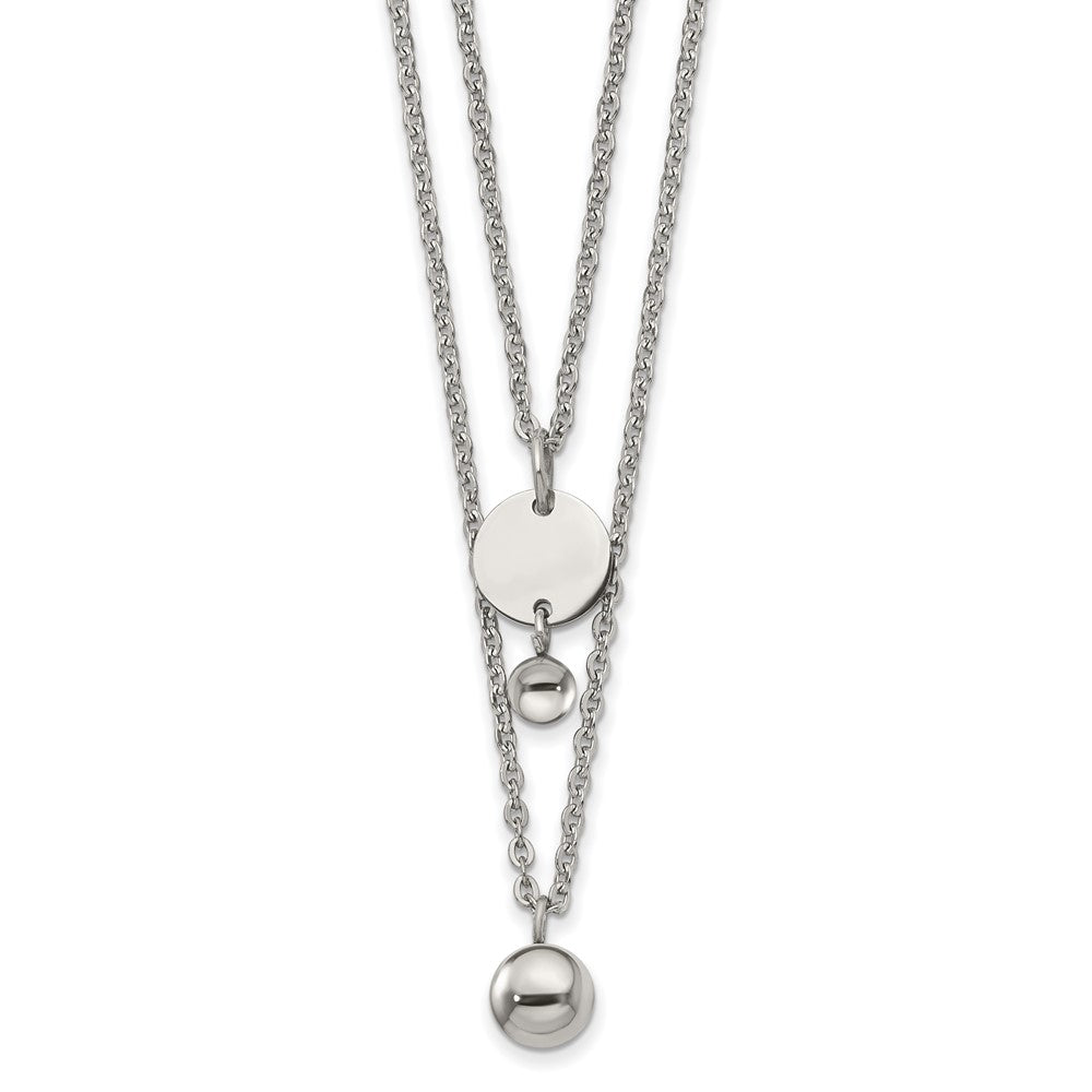 Chisel Stainless Steel Polished 2 Strand Disc and Beads 16.5 inch with a 2 inch Extension Necklace