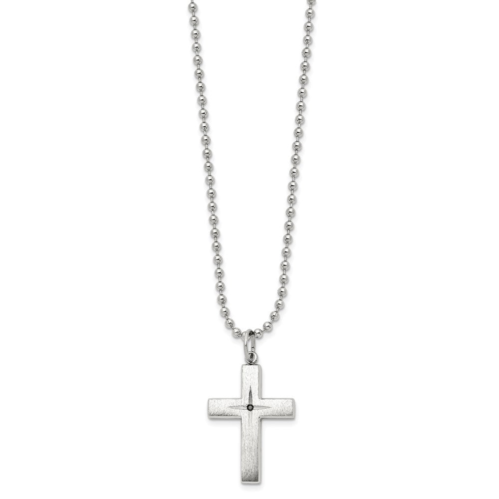 Chisel Stainless Steel Brushed and Polished 0.015 carat Black Diamond Cross Pendant on a 24 inch Ball Chain Necklace