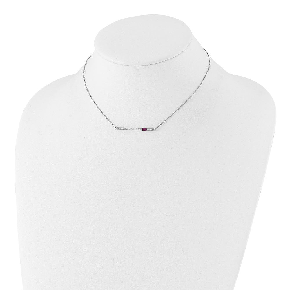 Chisel Stainless Steel Polished Preciosa Crystal and Red Glass Bar on a 15 inch Cable Chain with a 2.75 inch Extension Necklace