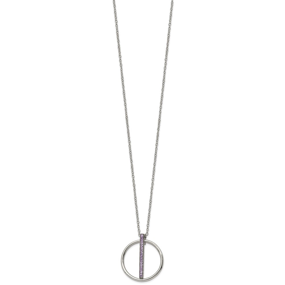 Stainless Steel Polished Purple Preciosa Crystal w/2in ext. Necklace