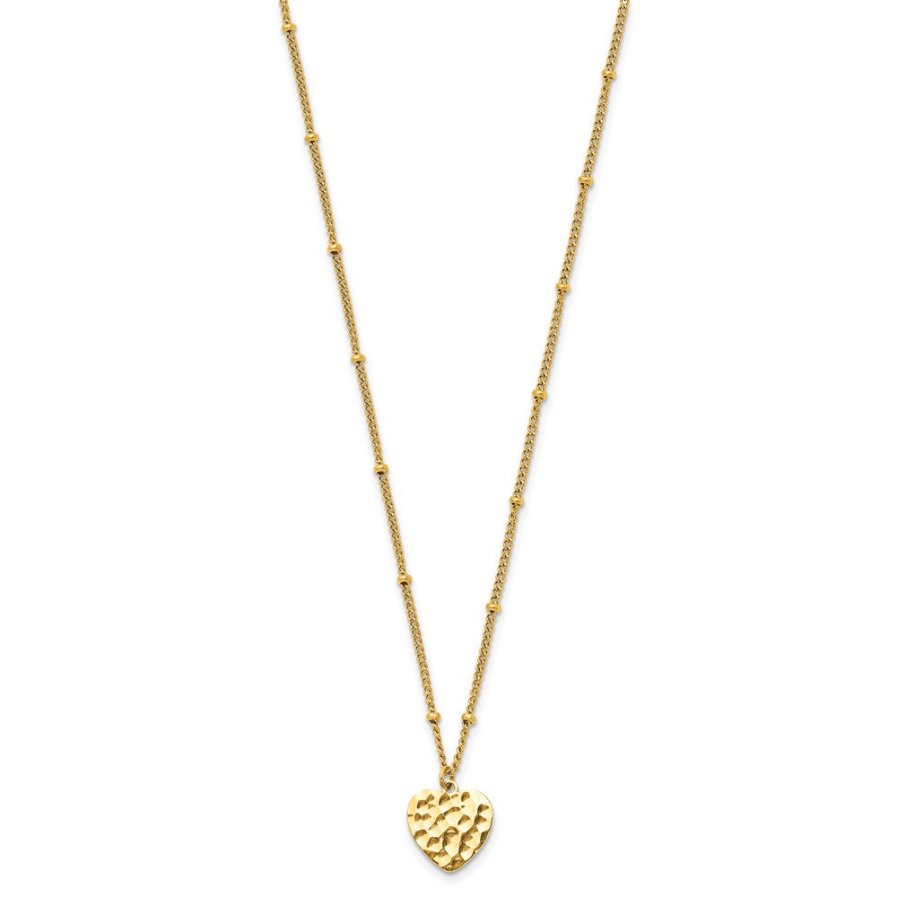 Chisel Stainless Steel Polished and Hammered Yellow IP-plated Heart on a 15 inch Curb Chain with a 2 inch Extension Necklace