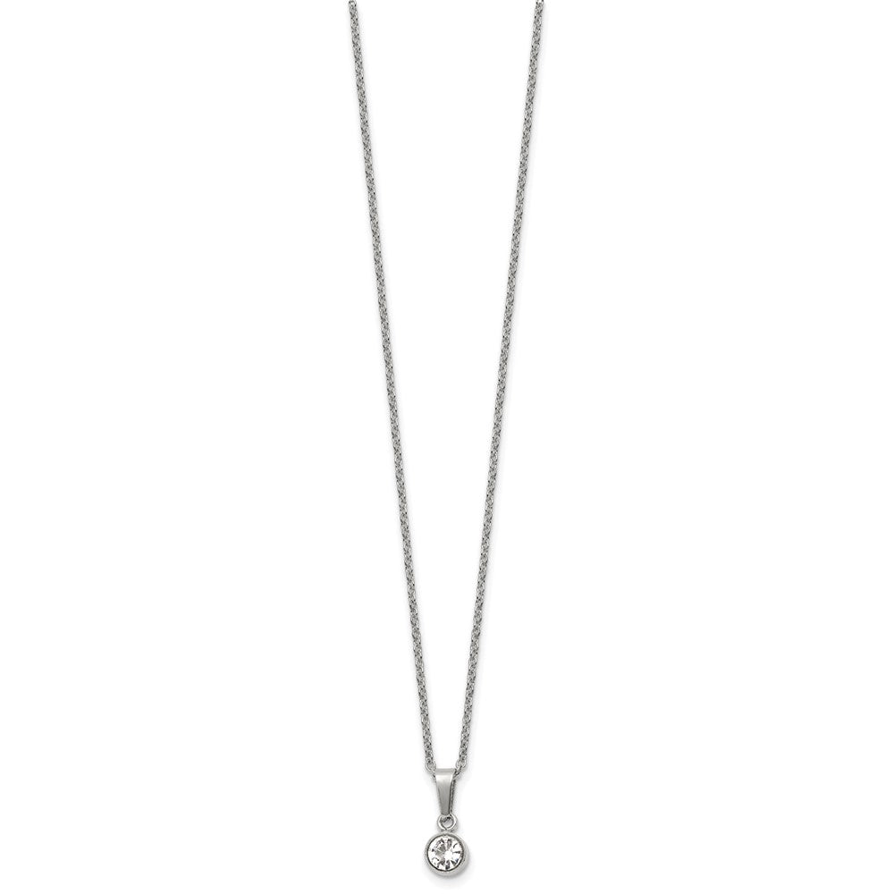 Chisel Stainless Steel Polished Crystal Pendant on a 16 inch Cable Chain with a 2 inch Extension Necklace