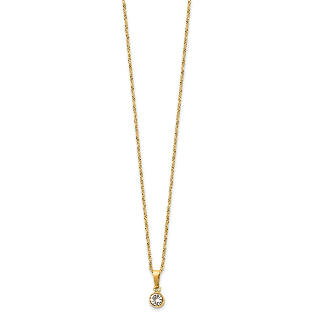 Chisel Stainless Steel Polished Yellow IP-plated Crystal Pendant on a 16 inch Cable Chain with a 2 inch Extension Necklace