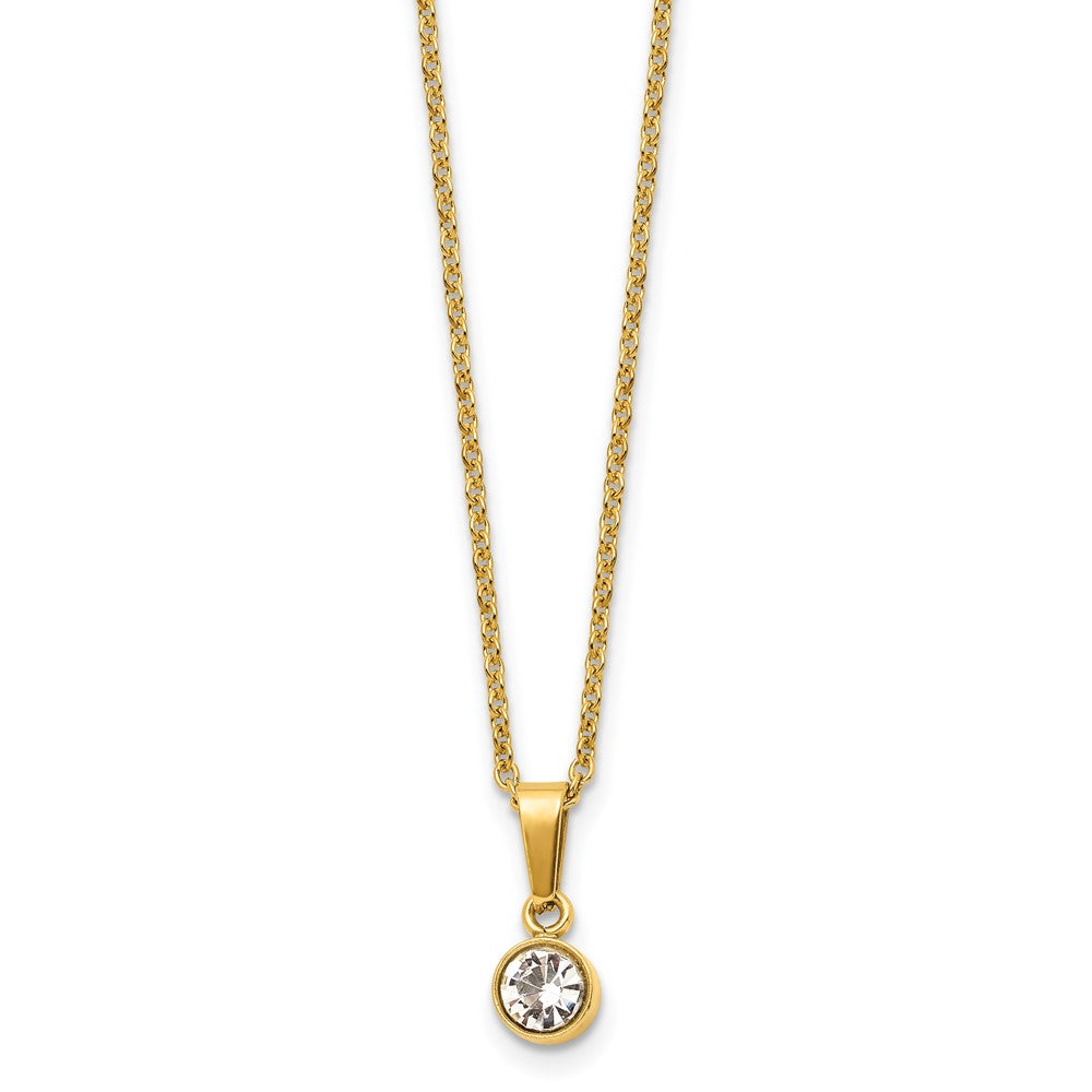 Chisel Stainless Steel Polished Yellow IP-plated Crystal Pendant on a 16 inch Cable Chain with a 2 inch Extension Necklace