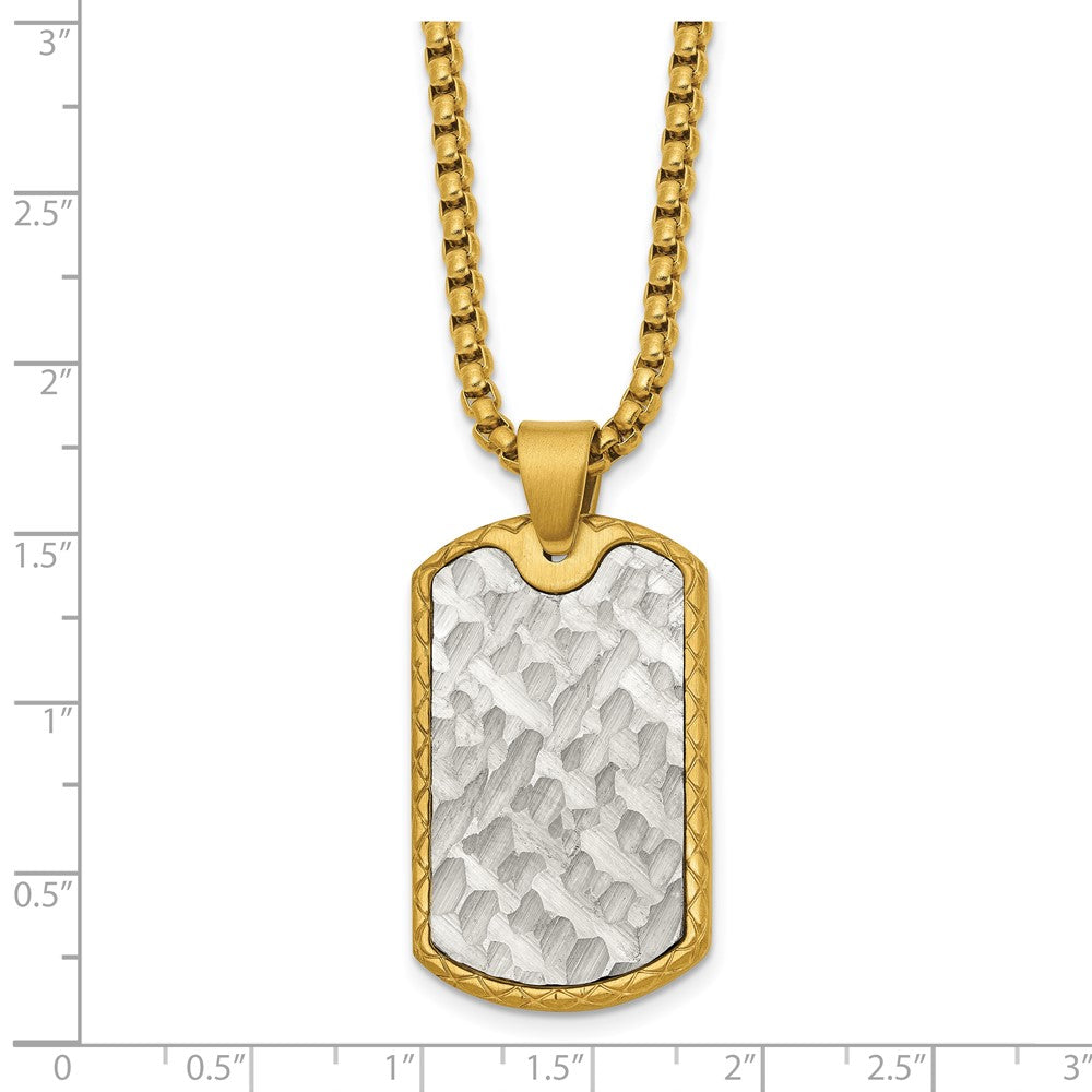 Chisel Stainless Steel Brushed and Textured Yellow IP-plated Dog Tag on a 24 inch Box Chain Necklace