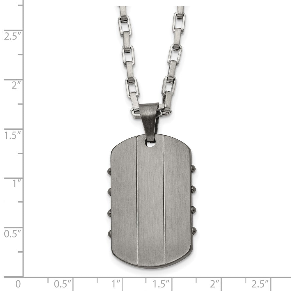 Chisel Stainless Steel Brushed and Polished Gunmetal IP-plated Dog Tag on a 24 inch Open Link Chain Necklace