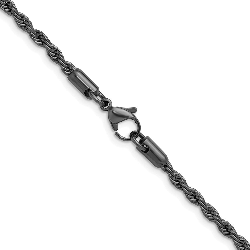 Chisel Stainless Steel Polished Black IP-plated 3mm 22 inch Rope Chain