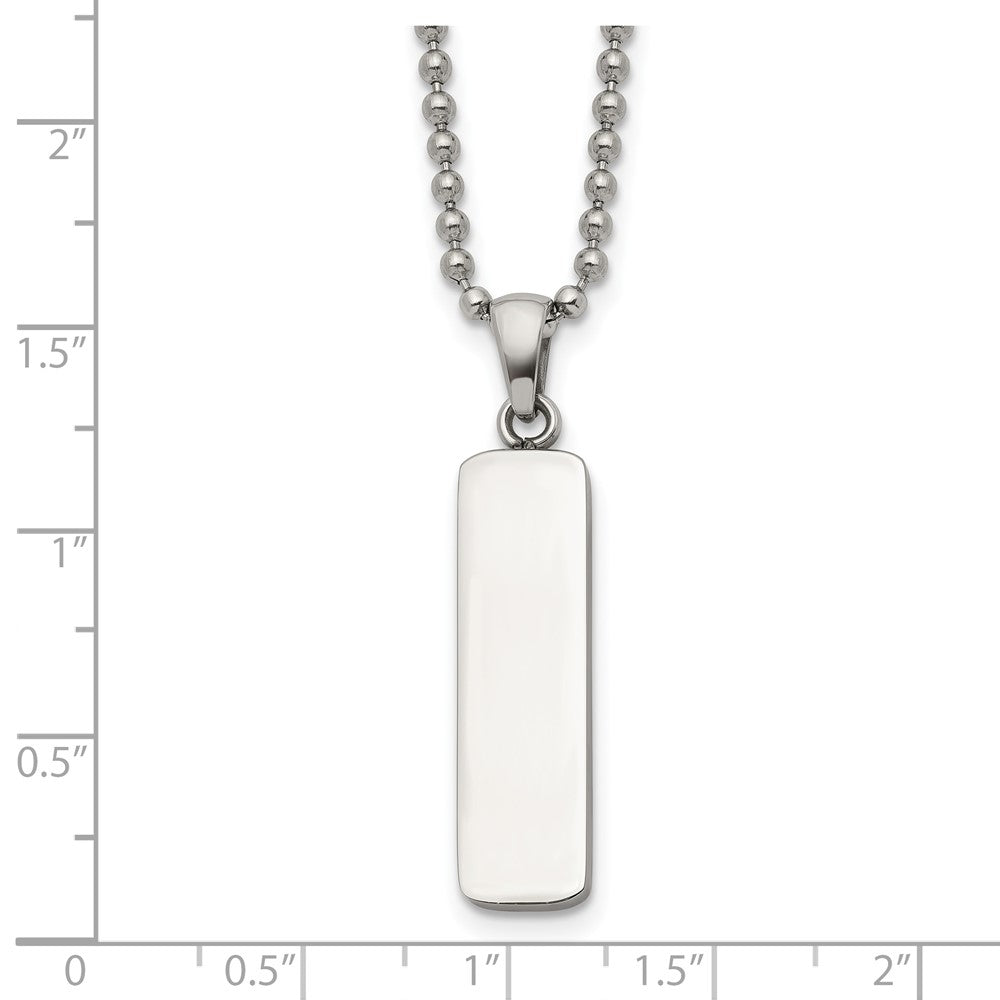 Chisel Stainless Steel Polished Vertical ID Bar Pendant on a 22 inch Ball Chain Necklace