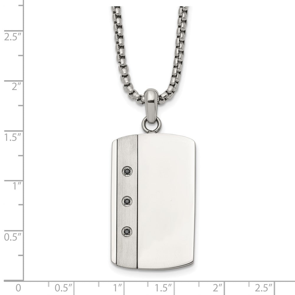 Chisel Stainless Steel Brushed and Polished Black CZ Dog Tag on a 20 inch Box Chain Necklace