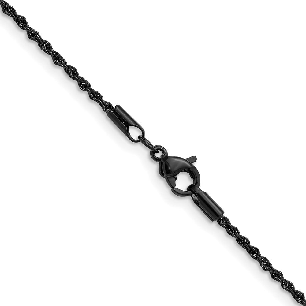 Chisel Stainless Steel Polished Black IP-plated 1.5mm 18 inch Rope Chain