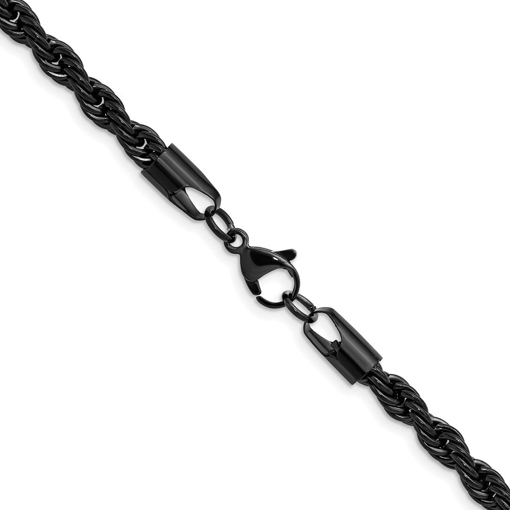 Chisel Stainless Steel Polished Black IP-plated 5mm 24 inch Rope Chain