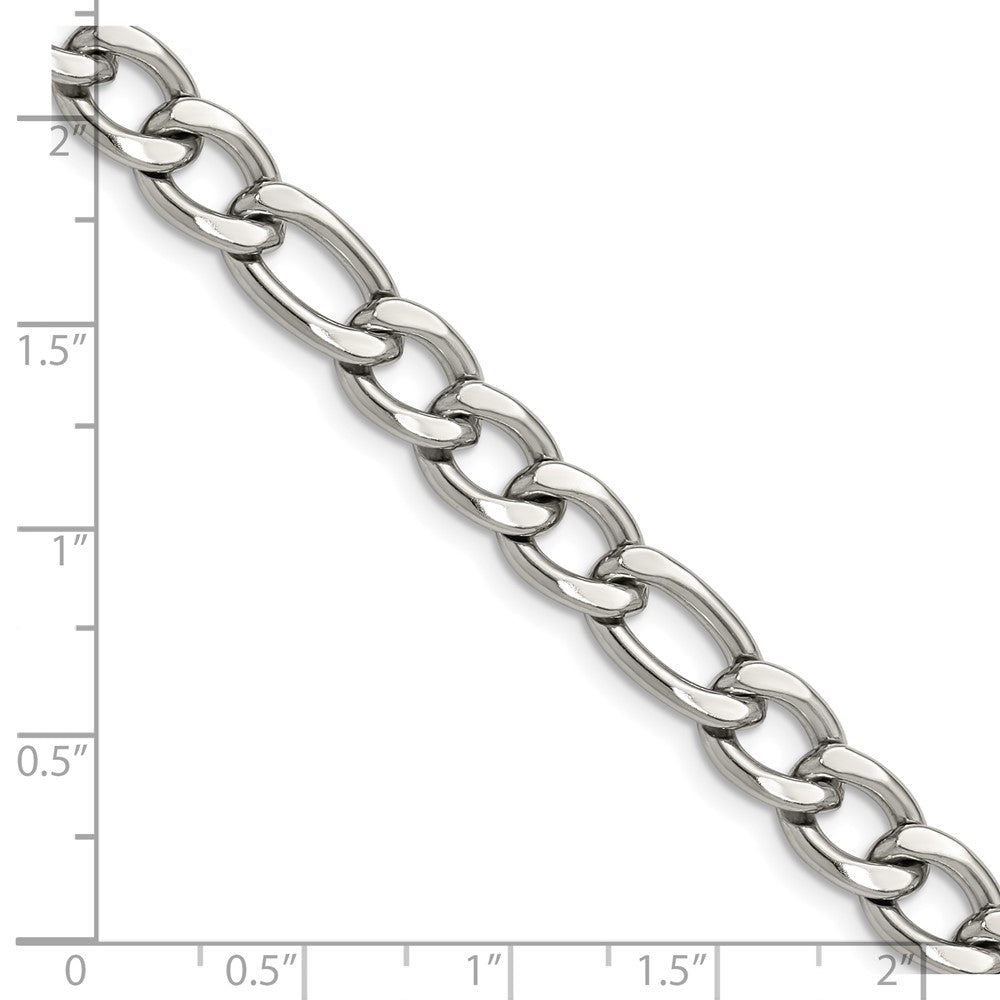 Chisel Stainless Steel Polished 7.5mm 22 inch Figaro Chain