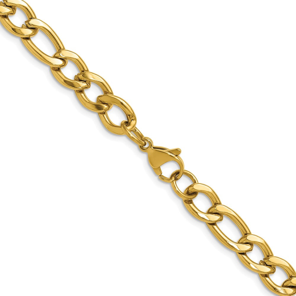 Chisel Stainless Steel Polished Yellow IP-plated 7.5mm 20 inch Figaro Chain