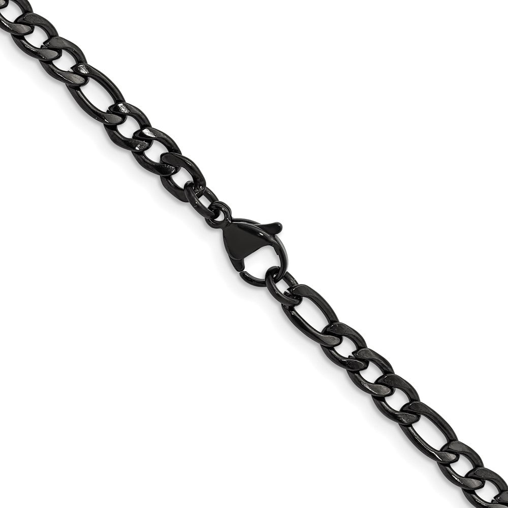 Chisel Stainless Steel Polished Black IP-plated 4.5mm 20 inch Figaro Chain