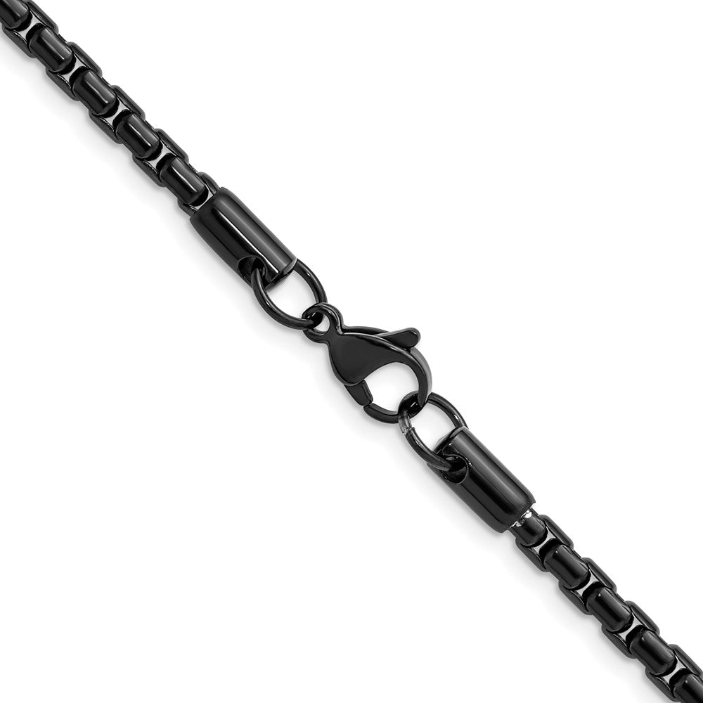 Chisel Stainless Steel Polished Black IP-plated 3.5mm 24 inch Elongated Round Box Chain