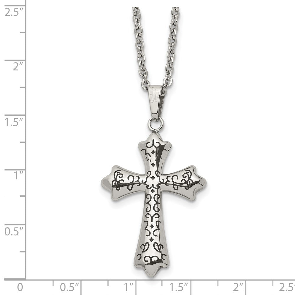 Chisel Stainless Steel Antiqued and Polished Cross Pendant on a 20 inch Cable Chain Necklace
