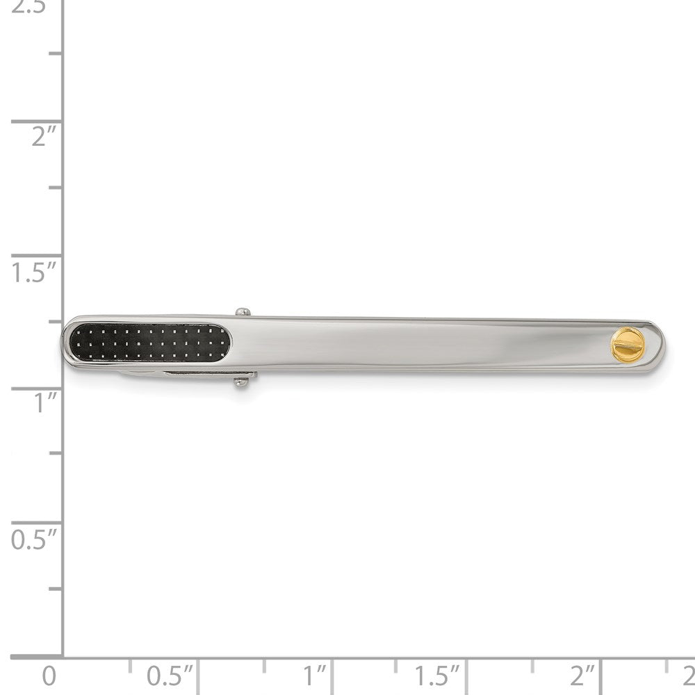 Chisel Stainless Steel with 18k Yellow Gold Accent Polished Black Carbon Fiber Inlay Tie Bar