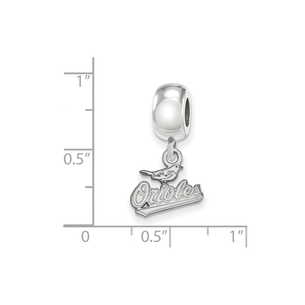 Sterling Silver Rhodium-plated MLB Baltimore Orioles Script Extra Small Dangle Bead