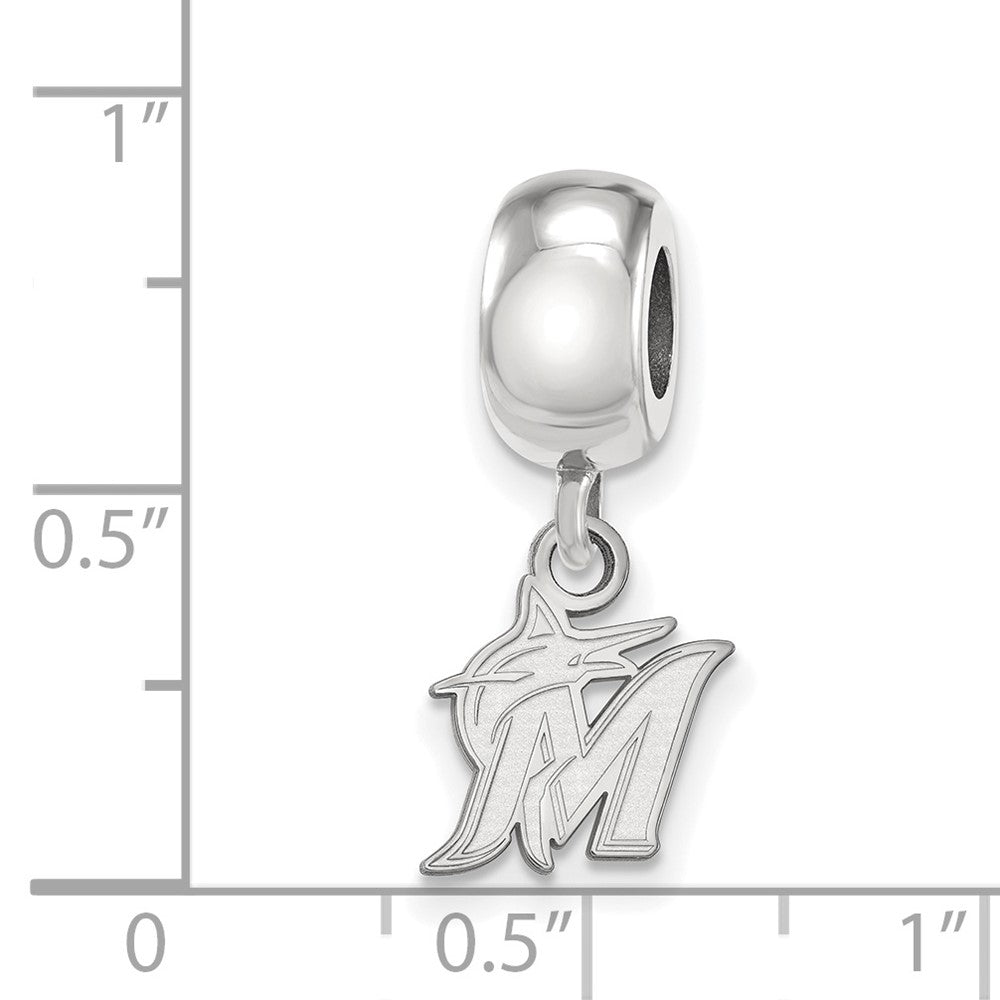 Sterling Silver Rhodium-plated MLB Miami Marlins Letter M and Marlin Extra Small Dangle Bead