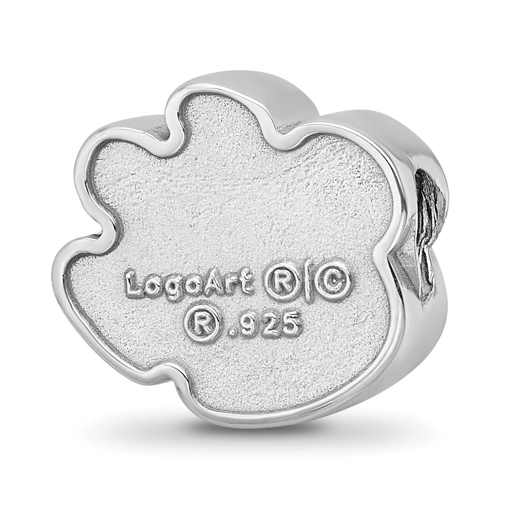 Sterling Silver Rhodium-plated Clemson University Tiger Paw Enameled Logo Bead