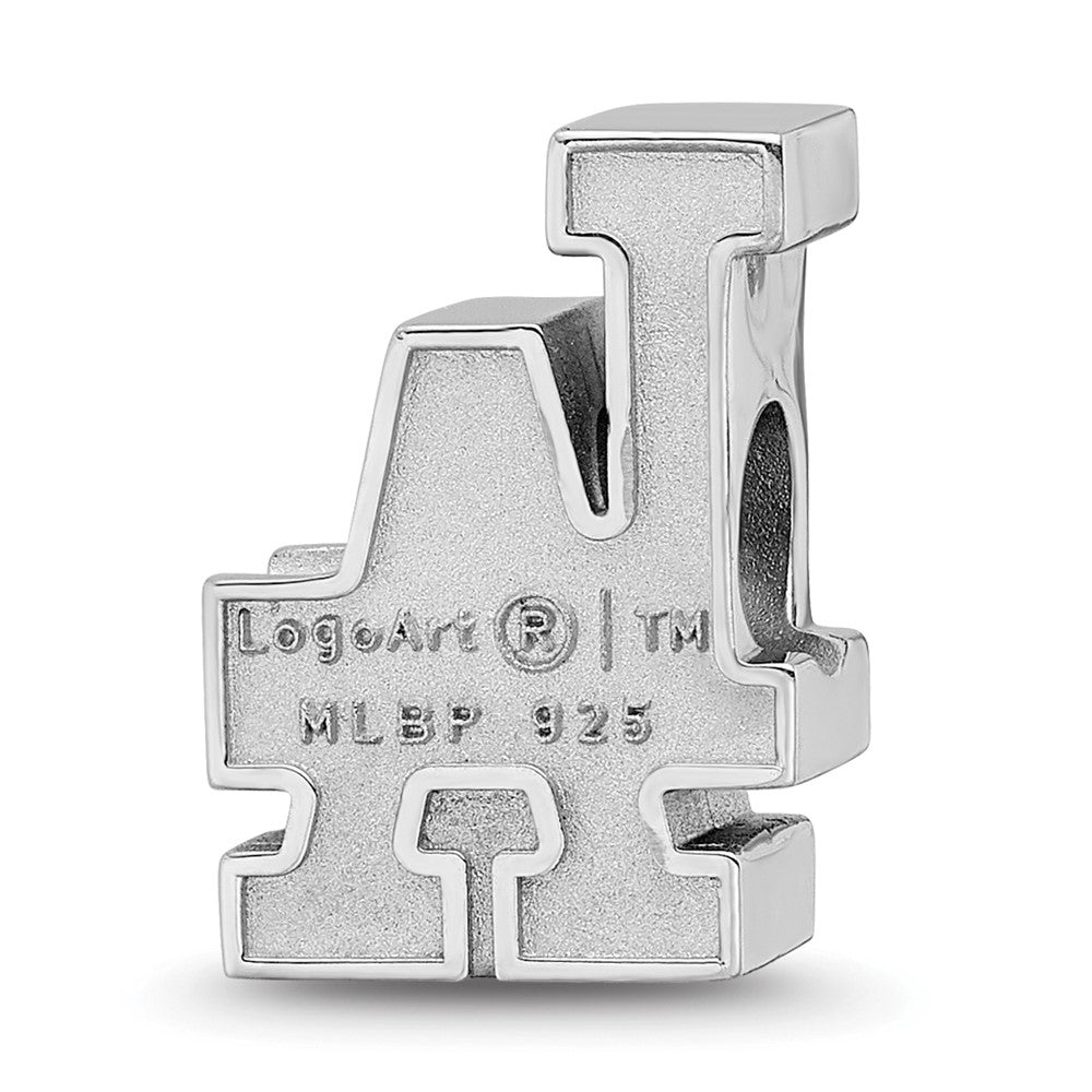 Sterling Silver Rhodium-plated MLB Los Angeles Dodgers L-A Enameled Bead