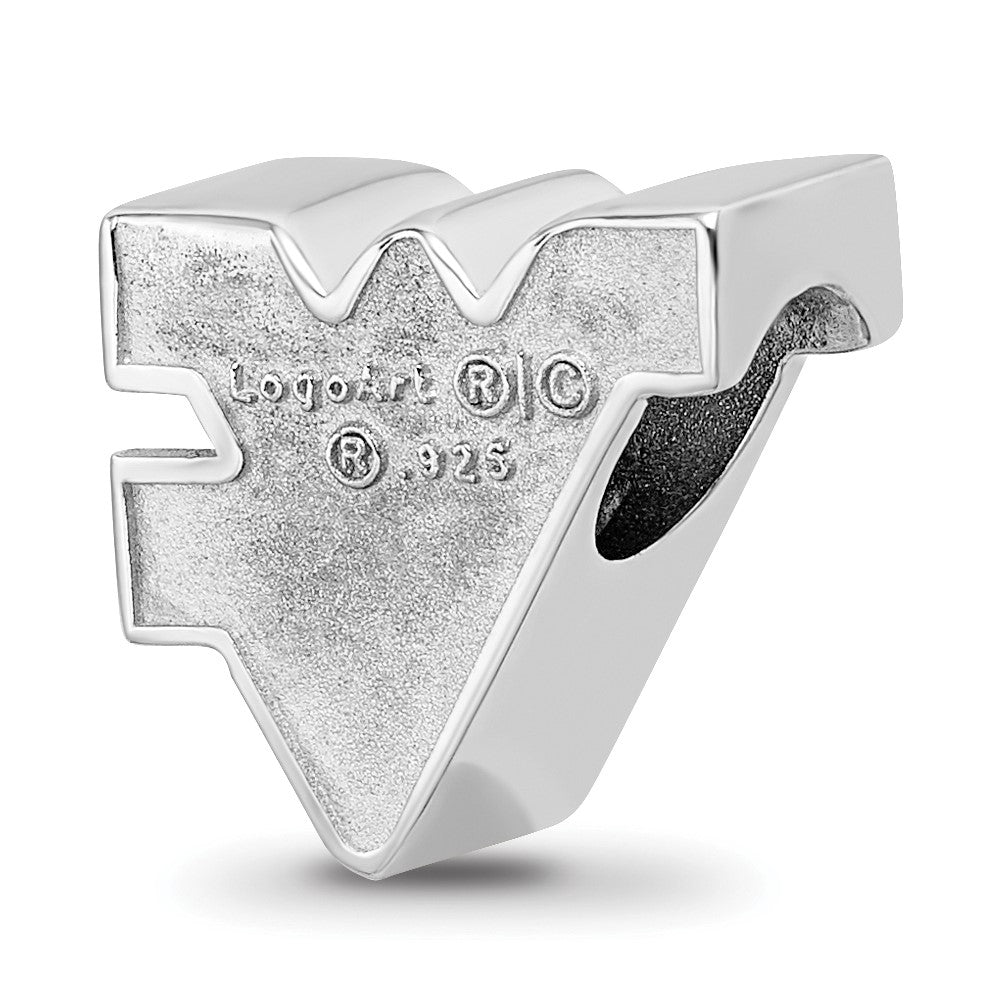 Sterling Silver Rhodium-plated West Virginia University W-V Enameled Logo Bead