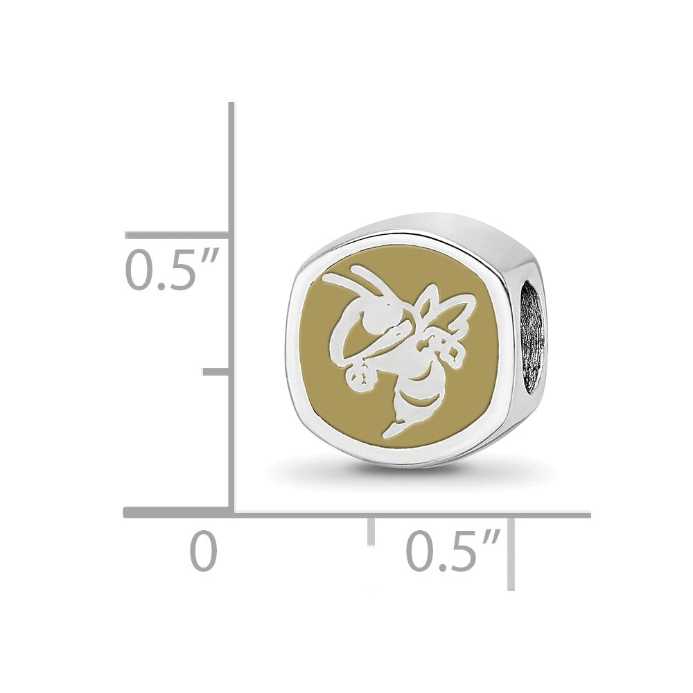Sterling Silver Rhodium-plated LogoArt Georgia Institute of Technology Double Logo Enameled Bead
