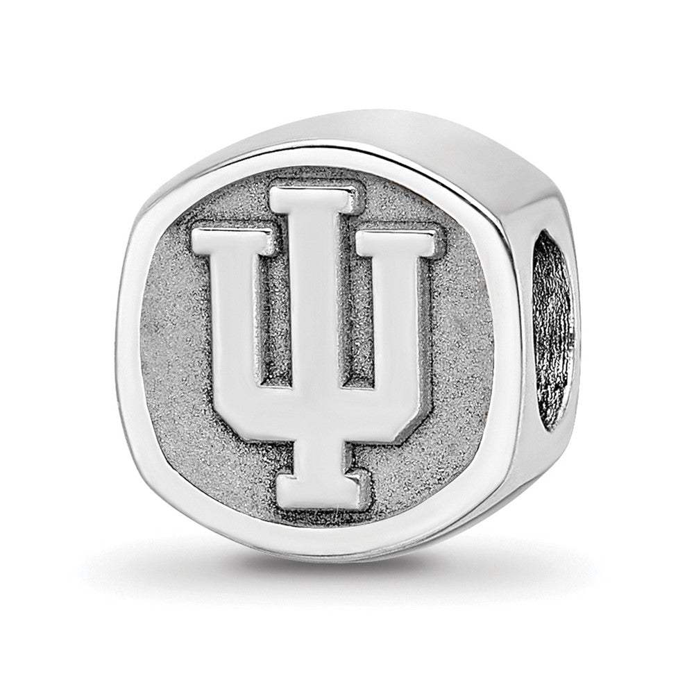 Sterling Silver Rhodium-plated Indiana University Block I-U Enameled Logo Bead
