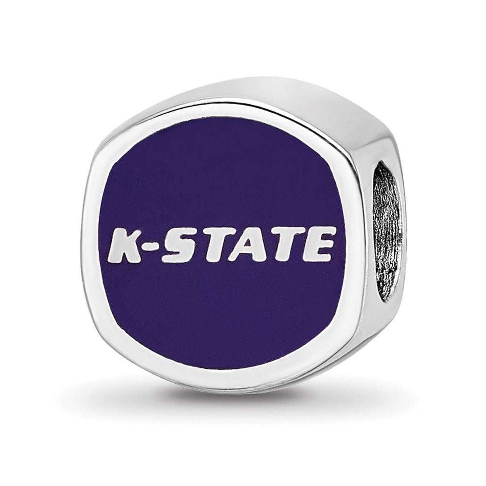 Sterling Silver Rhodium-plated Kansas State University Enameled Double Logo Bead