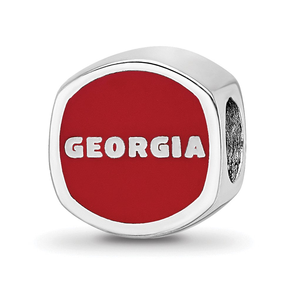 Sterling Silver Rhodium-plated University of Georgia Enameled Double Logo Bead