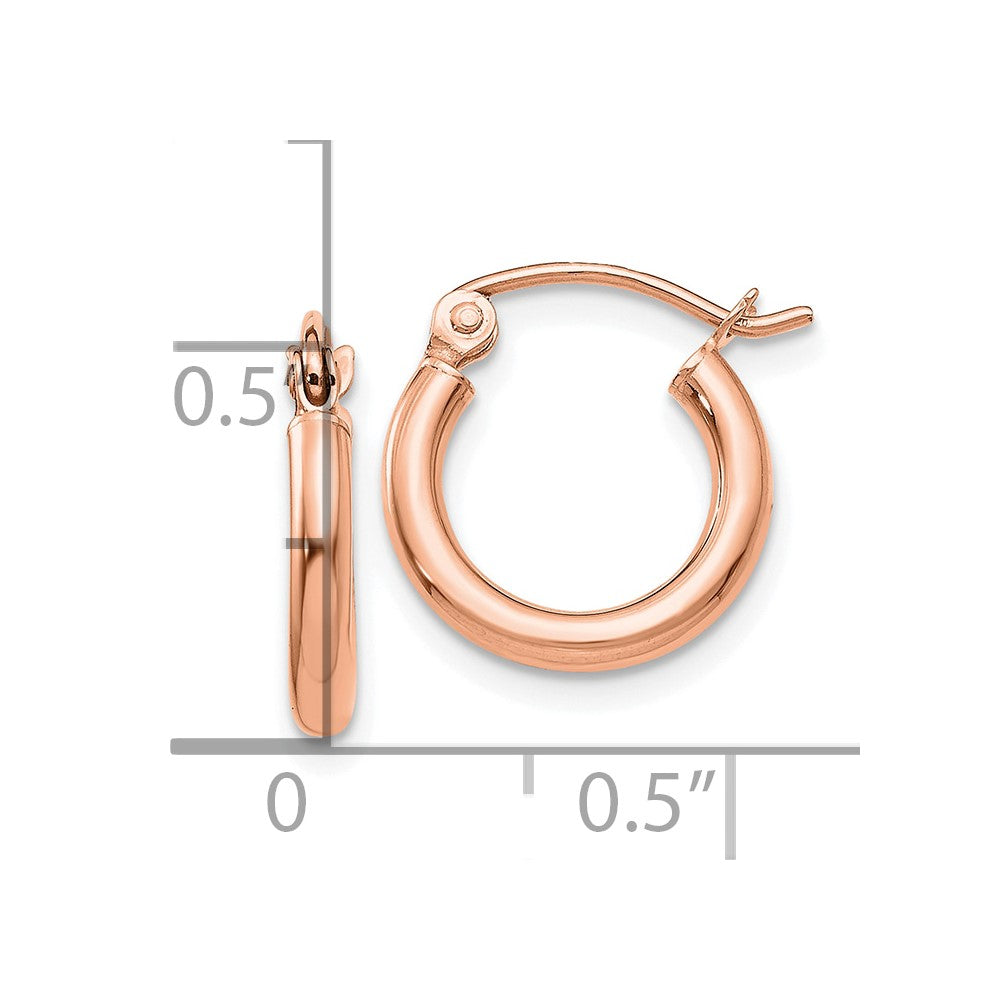 14k Rose Gold Rose Gold Polished 2x12mm Lightweight Tube Hoop Earrings