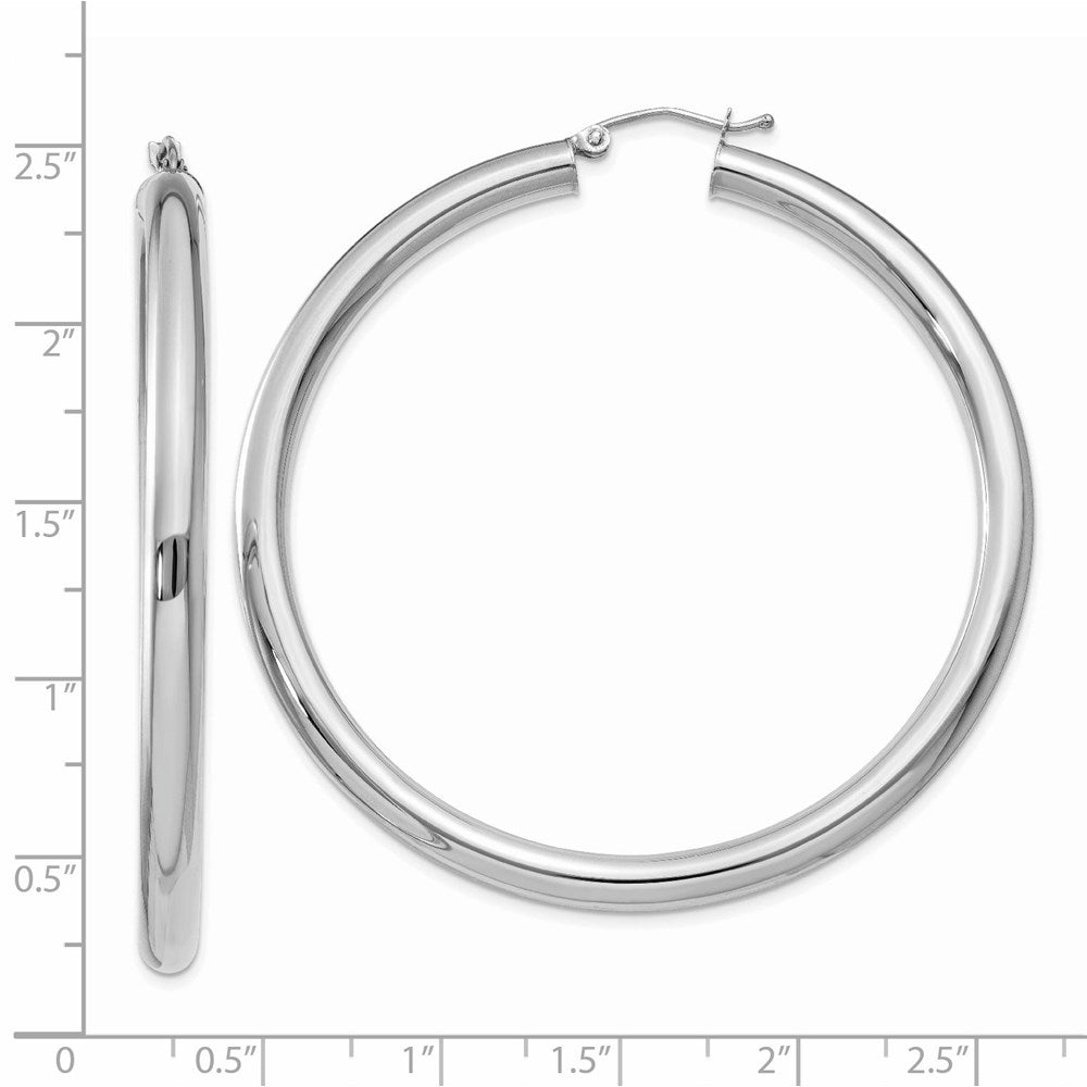 14k White Gold Polished 4mm Lightweight Tube Hoop Earrings