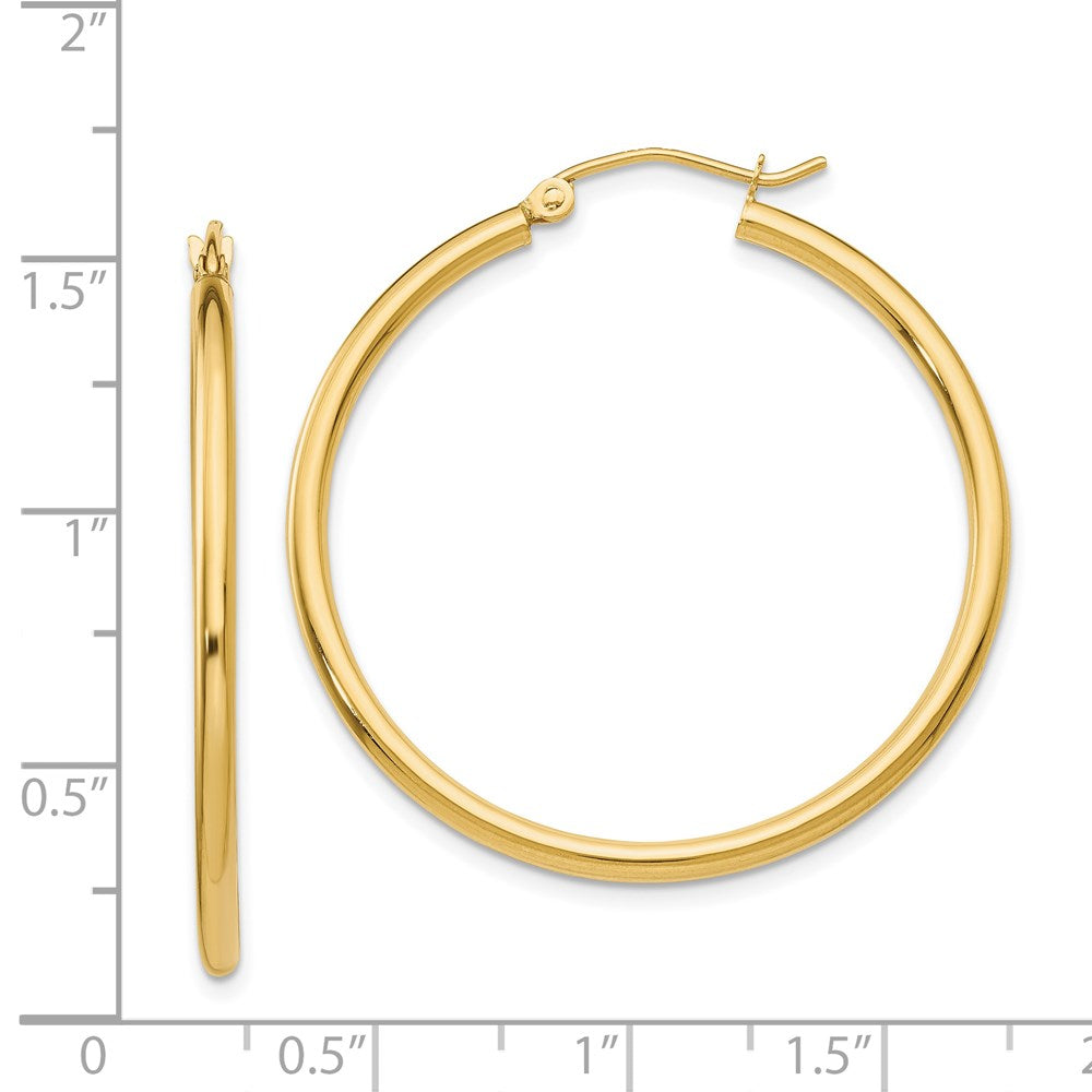 14k Polished 2x35mm Lightweight Tube Hoop Earrings