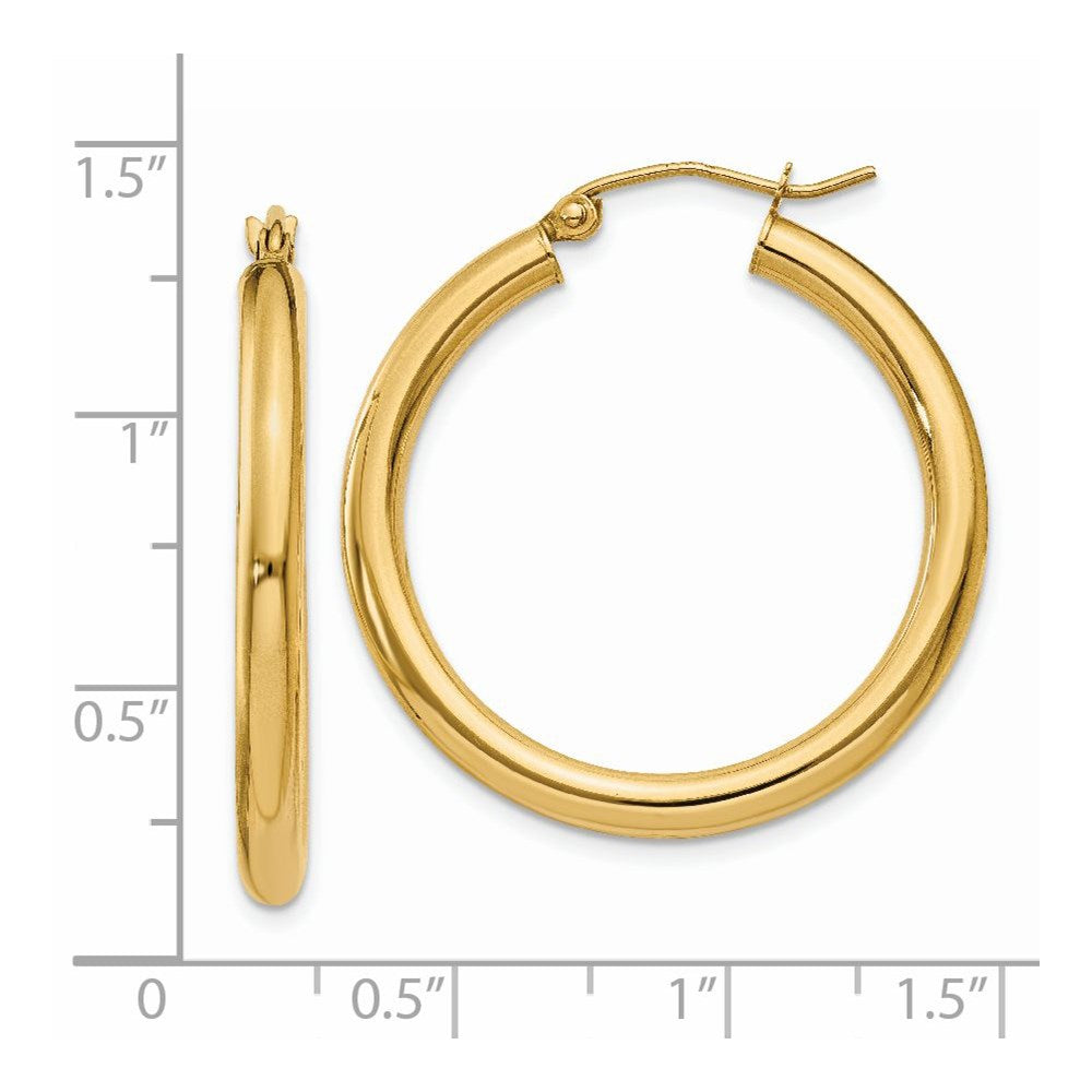 14K Polished 3mm Tube Hoop Earrings