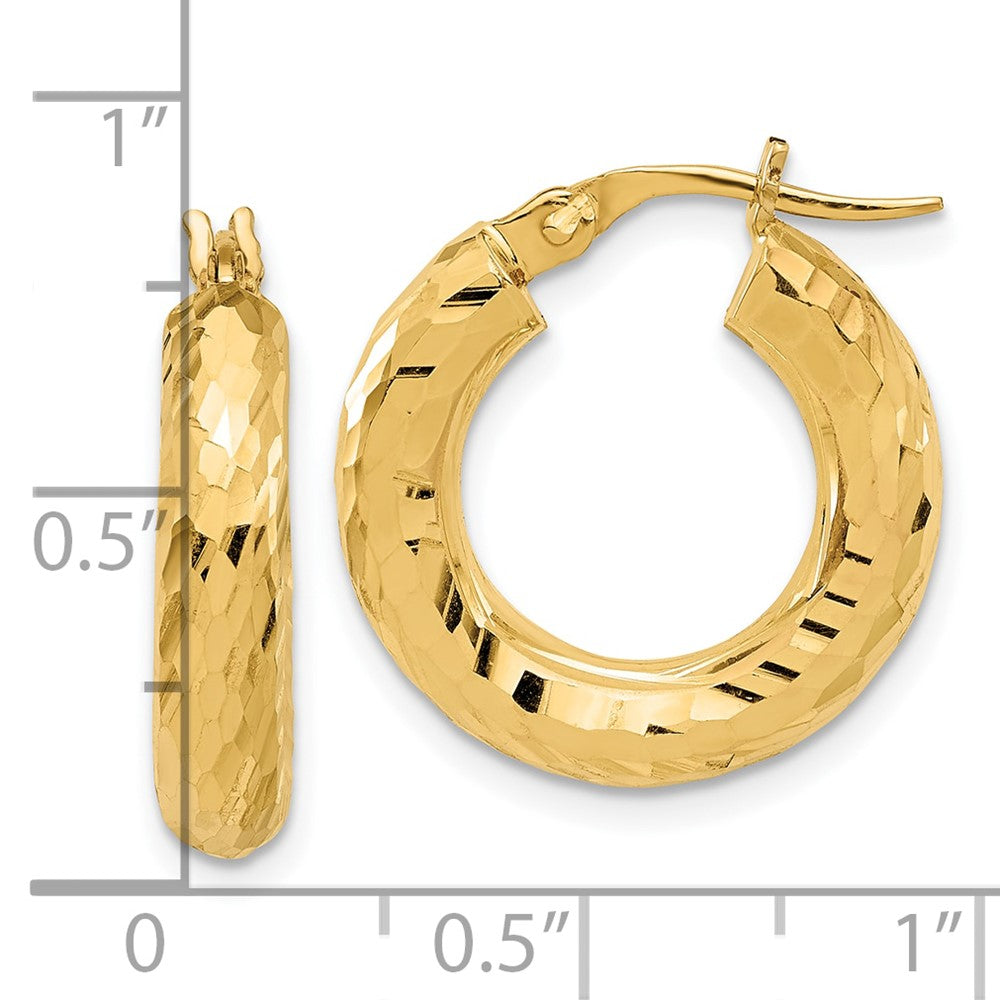 14K Polished 4mm Diamond-cut Hoop Earrings