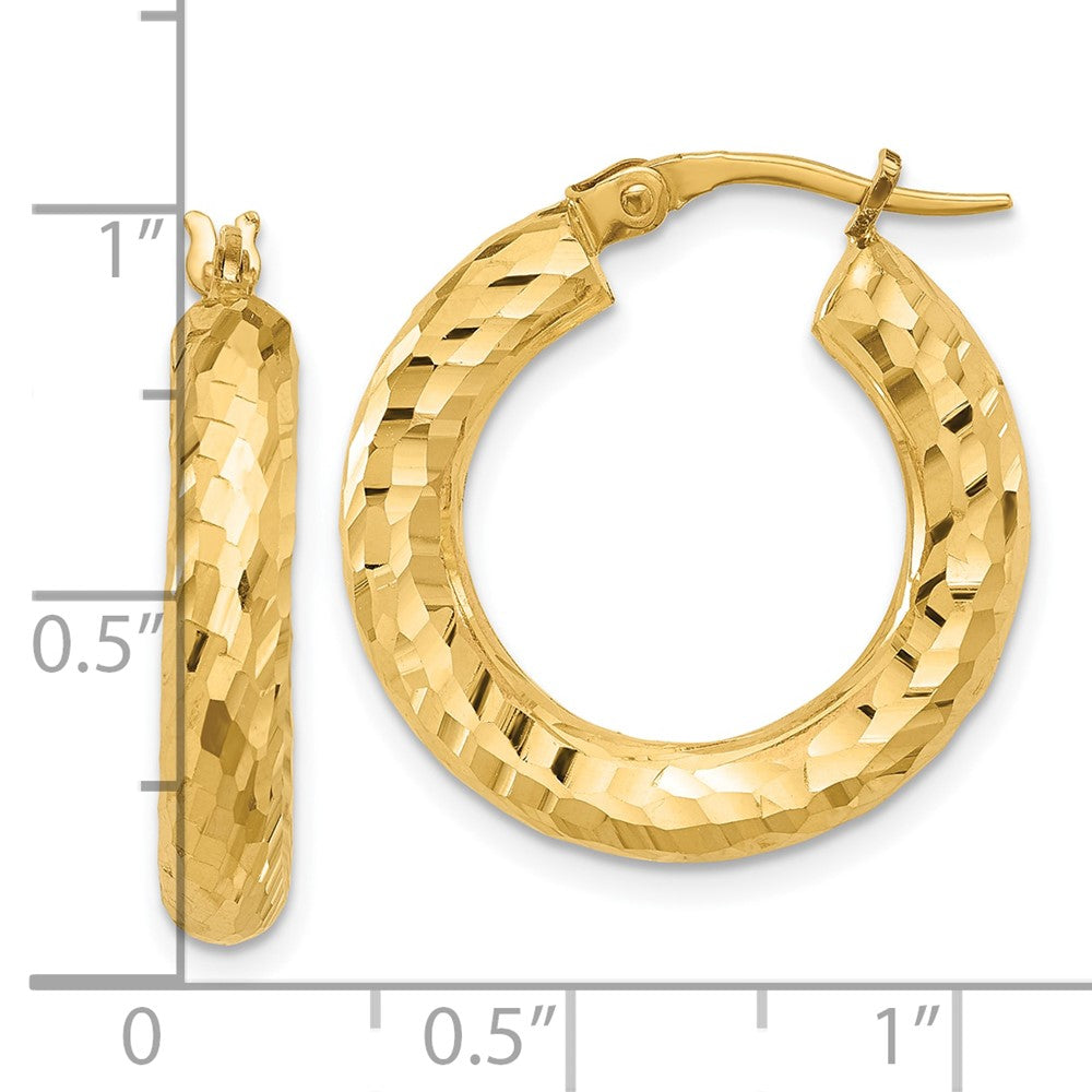 14K Polished 4mm Diamond-cut Hoop Earrings