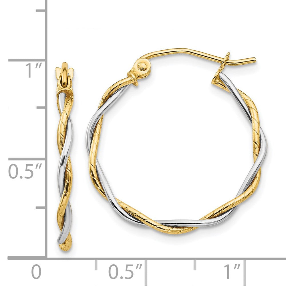 14k Yellow Gold Two-tone Polished 1.8mm Twisted Hoop Earrings