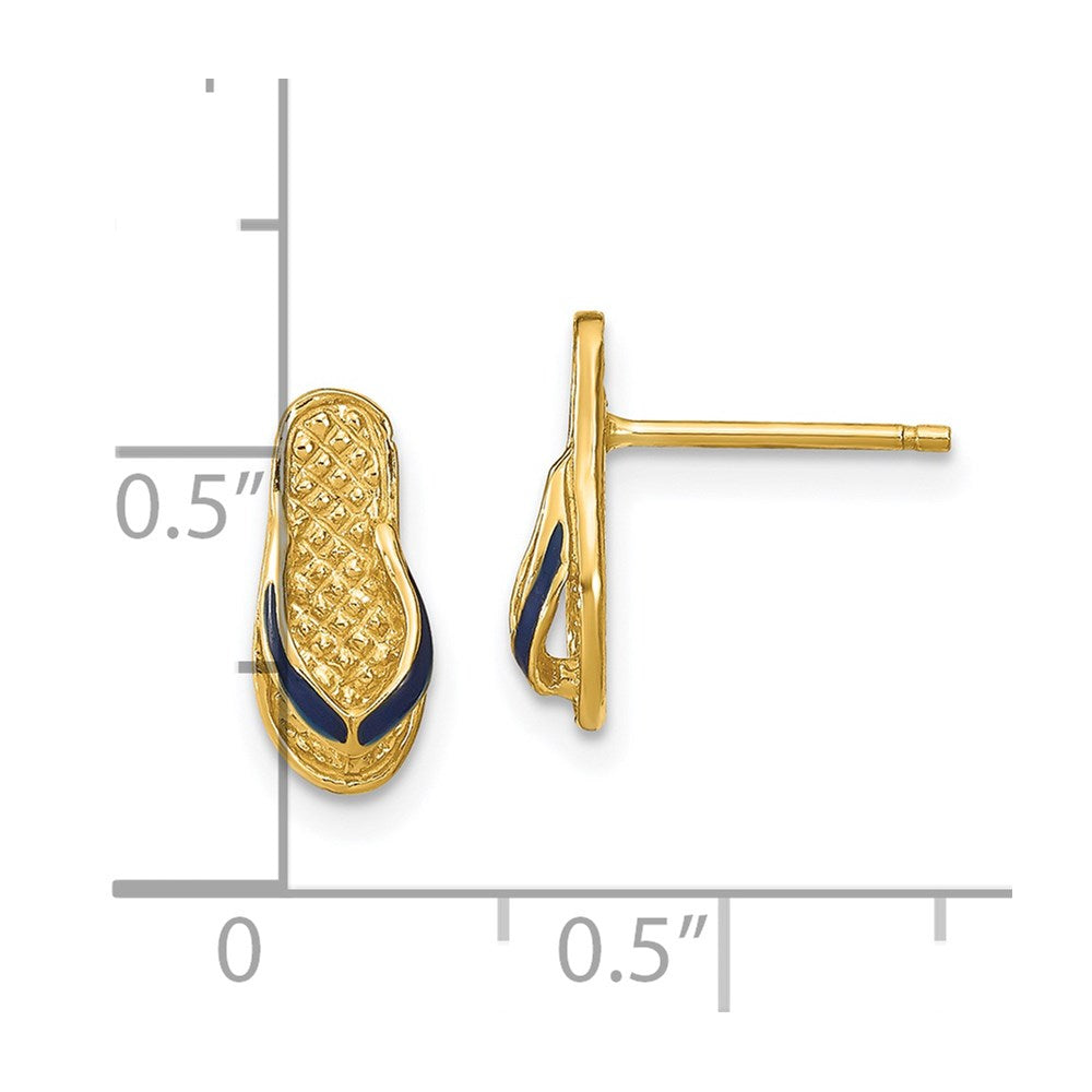 14k 3D W/ Blue Enamel Single Flip-Flop Post Earrings