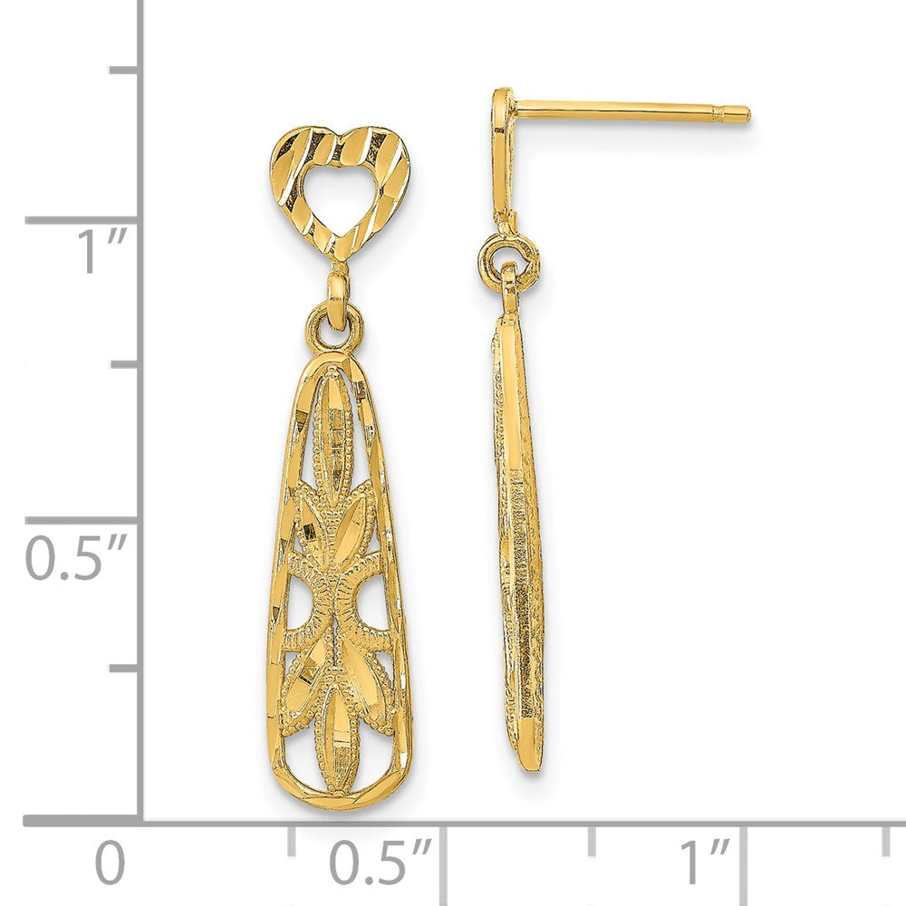 14K D/C Teardrop Heart Dangle Post Earrings