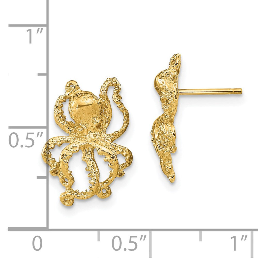 14K Yellow Gold 2-D Polished Octopus Post Earrings