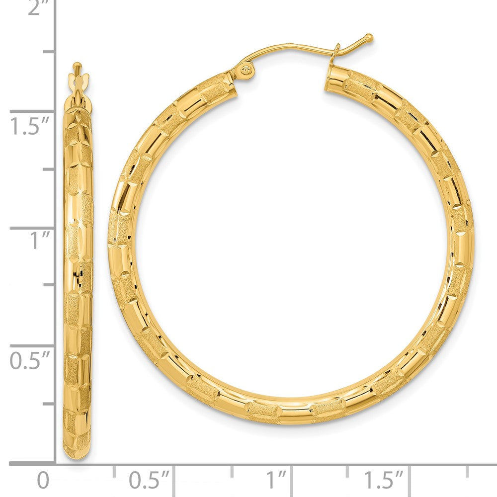 14k Polished Satin and Diamond-cut Hoop Earrings