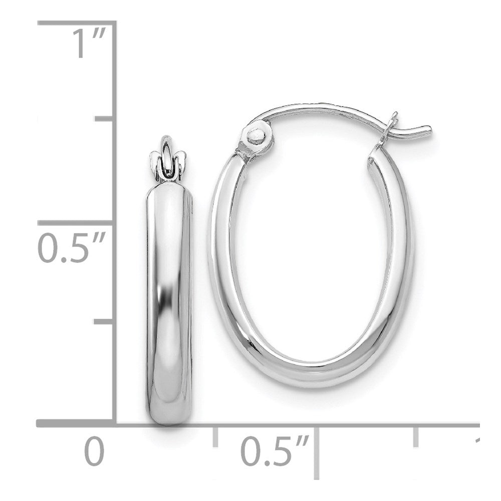 14k White Gold Polished 2.75mm Oval Tube Hoop Earrings