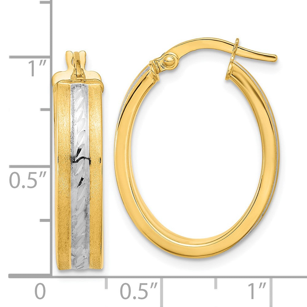14k White Rhodium Diamond-cut Polished and Satin Hoop Earrings