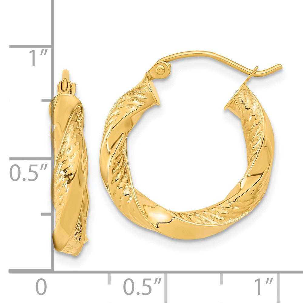 14k Polished & D/C Twist Hoop Earrings