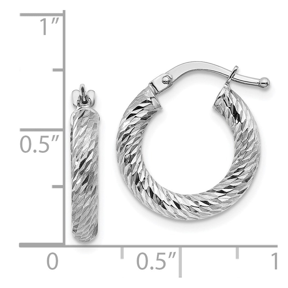 14k 3x10mm White Gold Diamond-cut Round Hoop Earrings